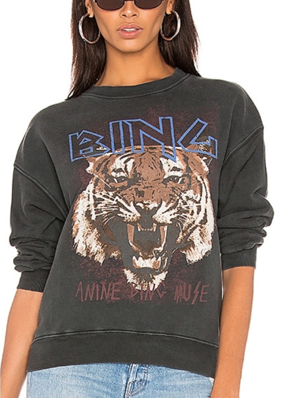 Anine Bing Black Graphic Tiger Crewneck Sweatshirt